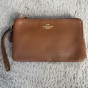 Coach Tan Leather Wristlet with Gold Accents